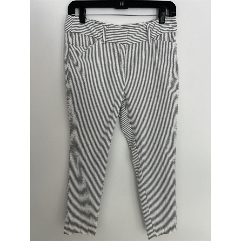Loft Women's 6P Skinny Ankle Gray White Stripe Lightweight Textured Pants